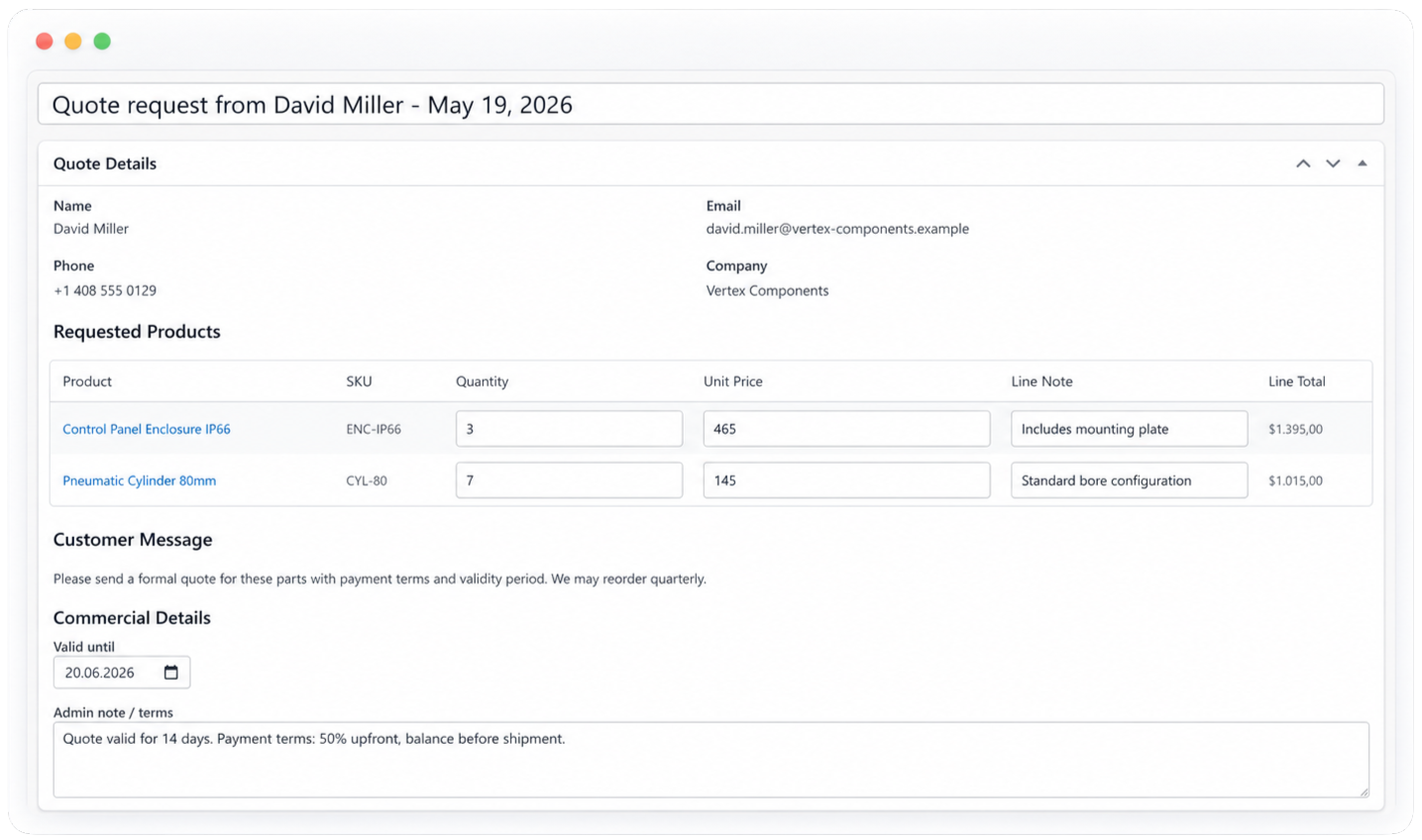 Turn requests into priced quotes